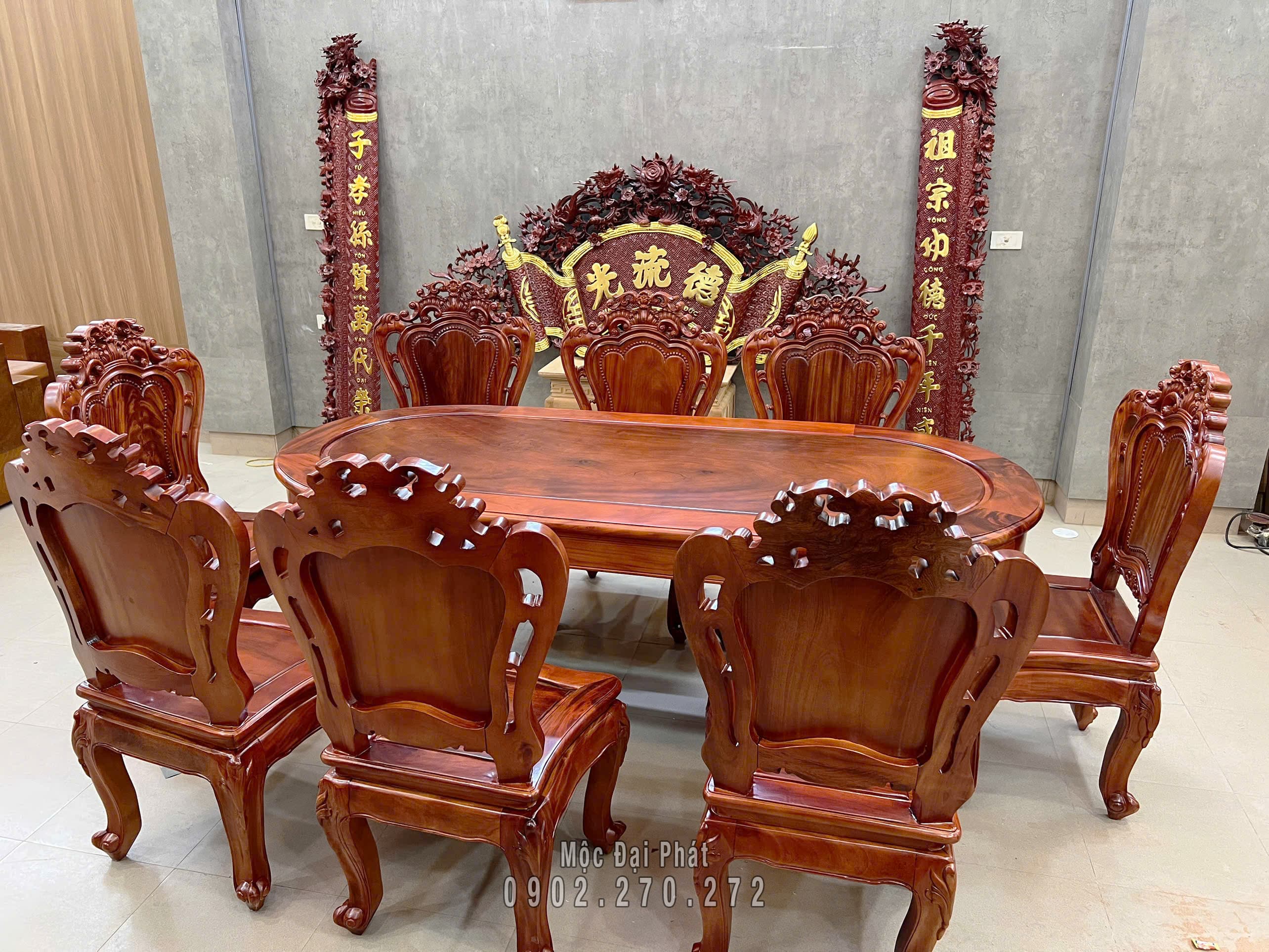 Bàn ăn 8 ghế bầu dục Gỗ Lim (BA-01) Thumbnail 3