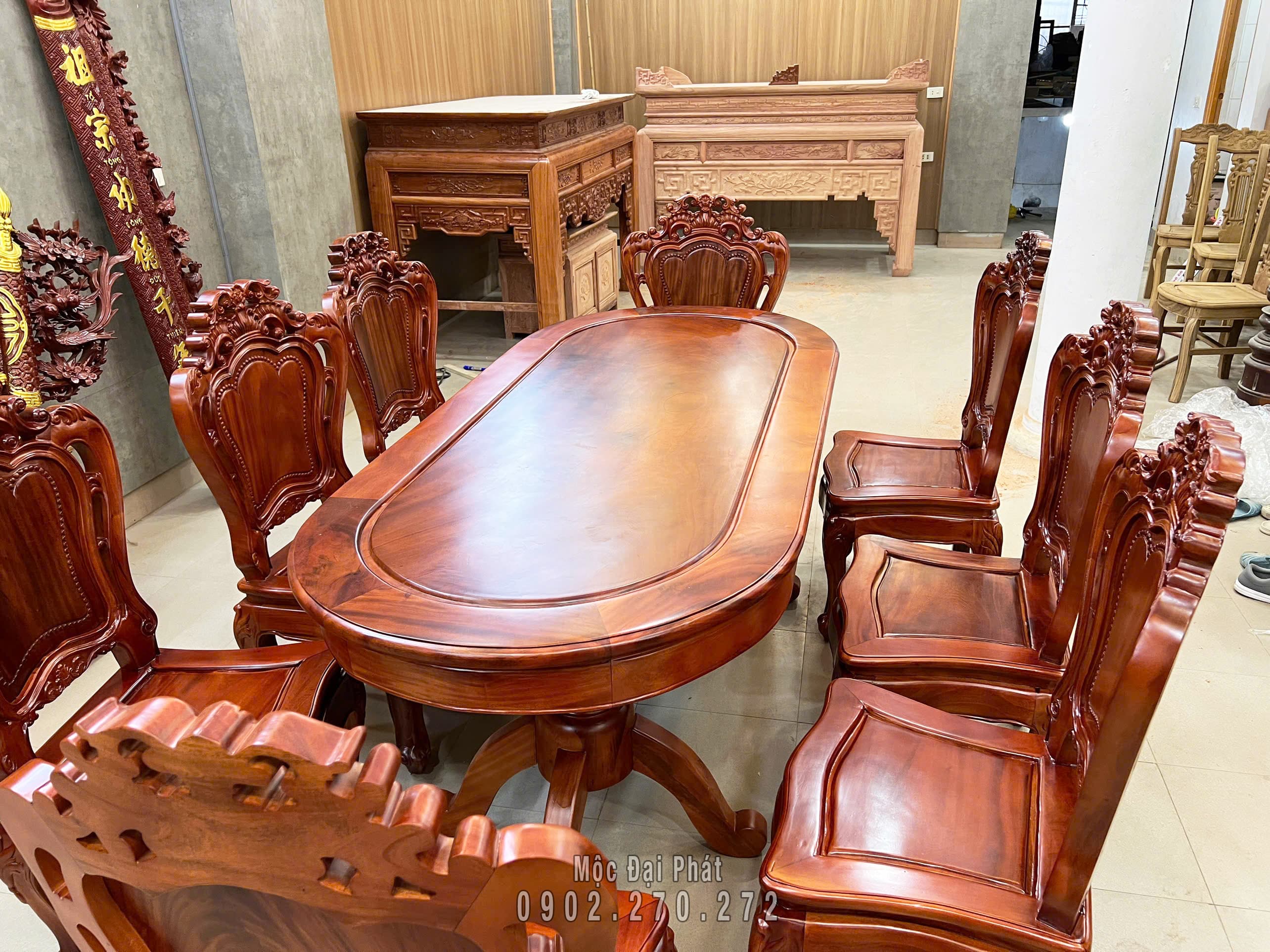 Bàn ăn 8 ghế bầu dục Gỗ Lim (BA-01) Thumbnail 4