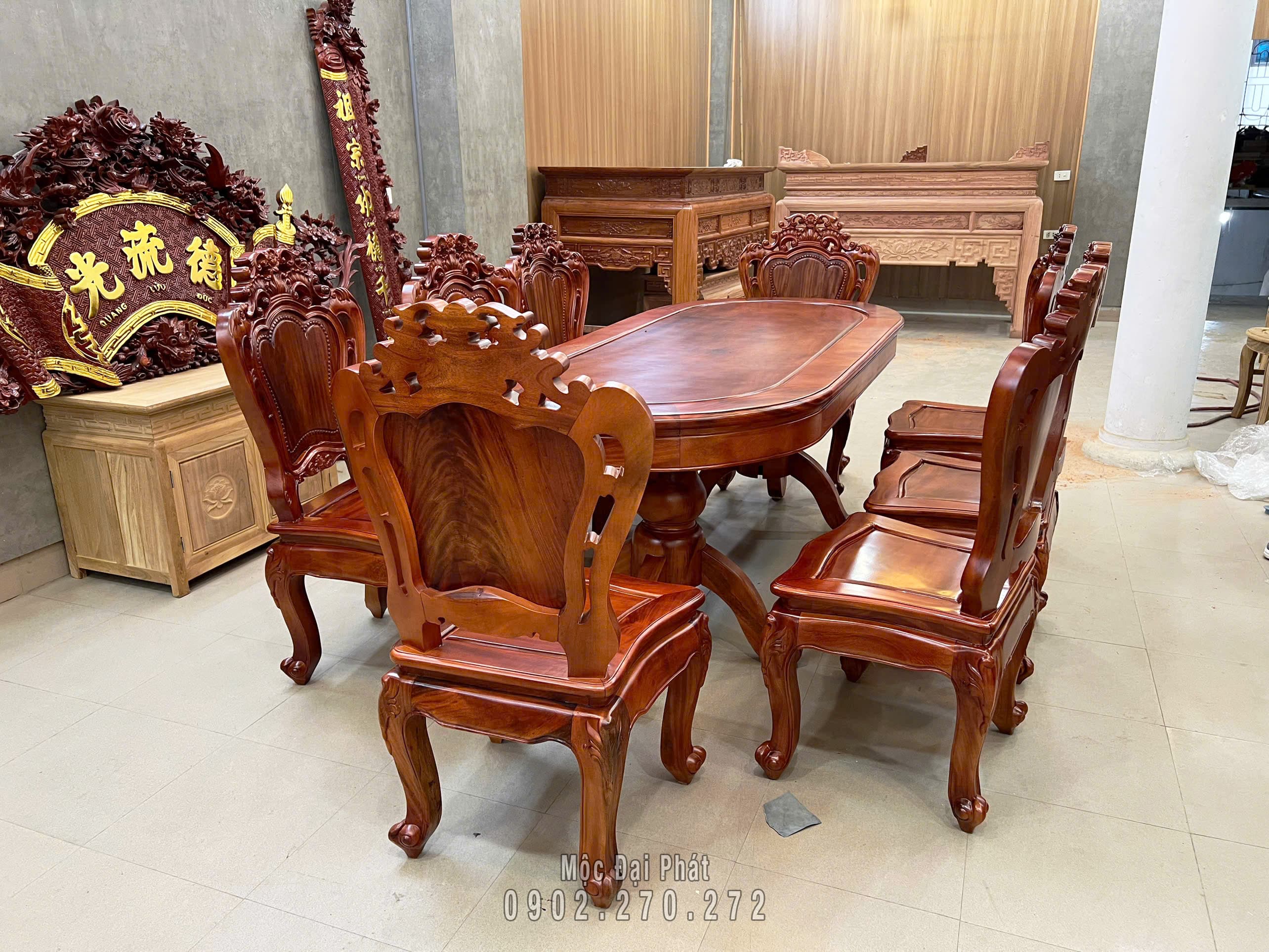 Bàn ăn 8 ghế bầu dục Gỗ Lim (BA-01) Thumbnail 5