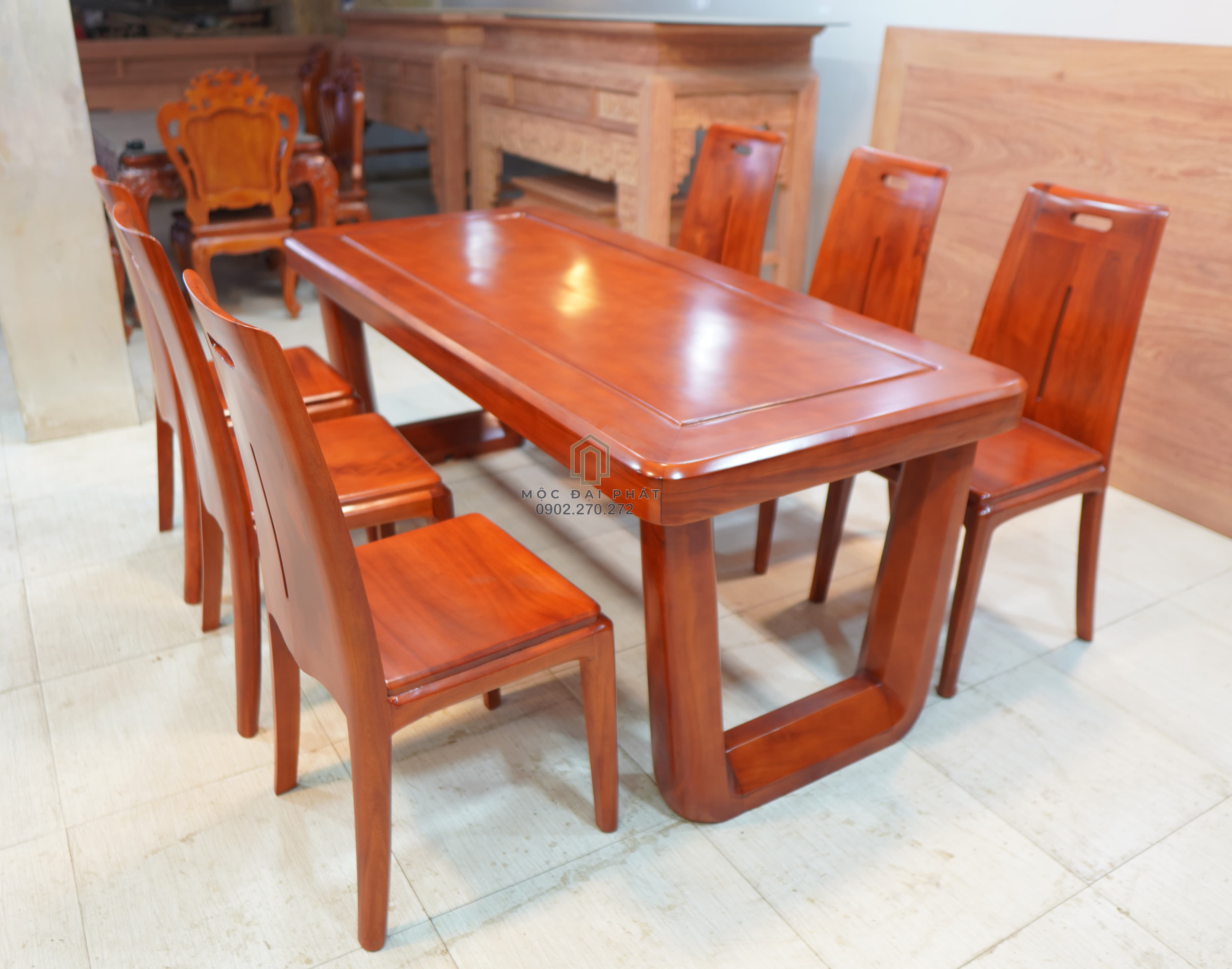 Bàn Ăn Hiện Đại 6 Ghế Chân Chữ U Nguyên Khối (Mã: BA03) – Đẳng Cấp Tối Giản, Sang Trọng