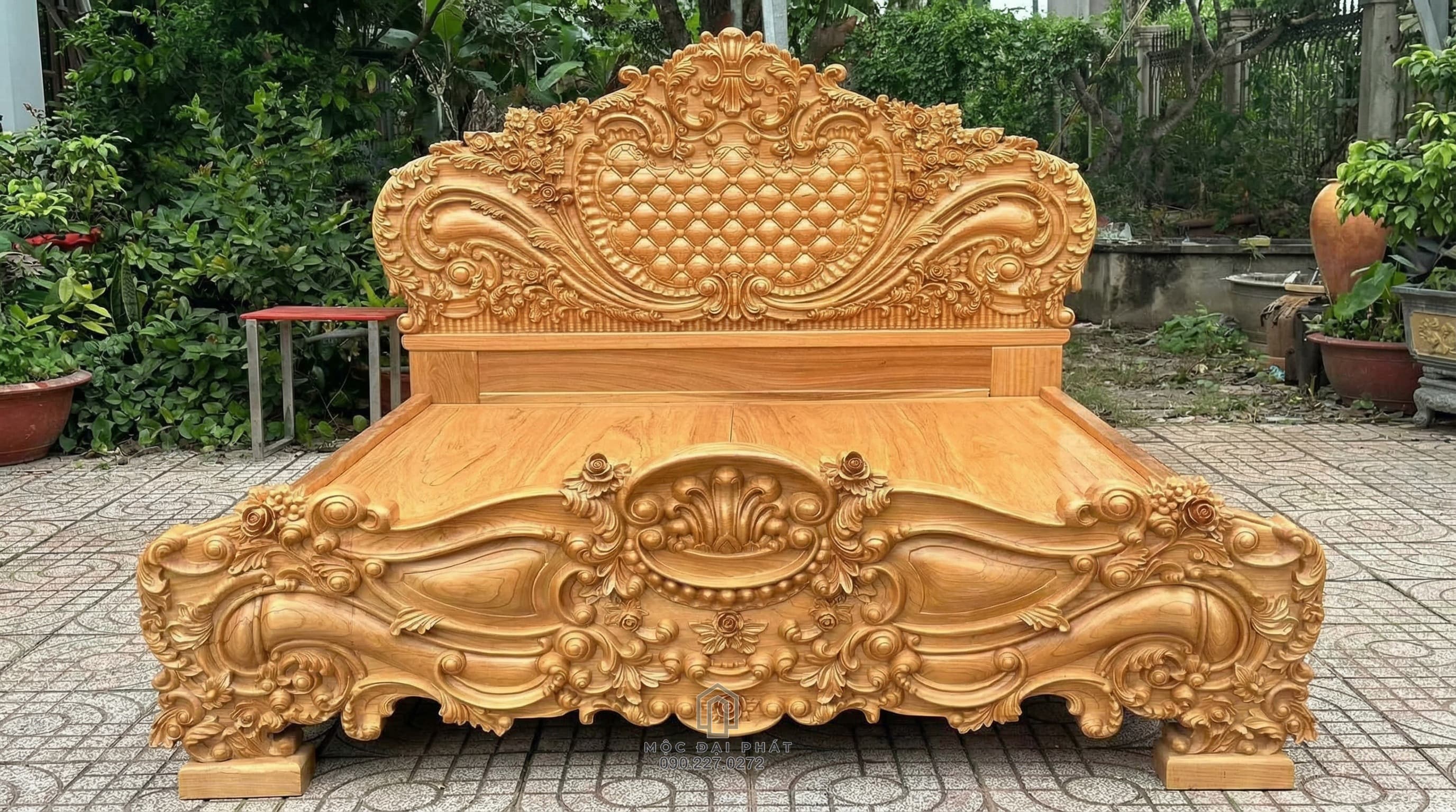 Giường Ngủ Hoàng Gia Gỗ Gõ Đỏ (Mã: G02) – Tuyệt Tác Đục Chạm Kỹ, Đỉnh Cao Mỹ Nghệ Thủ Công Thumbnail 3