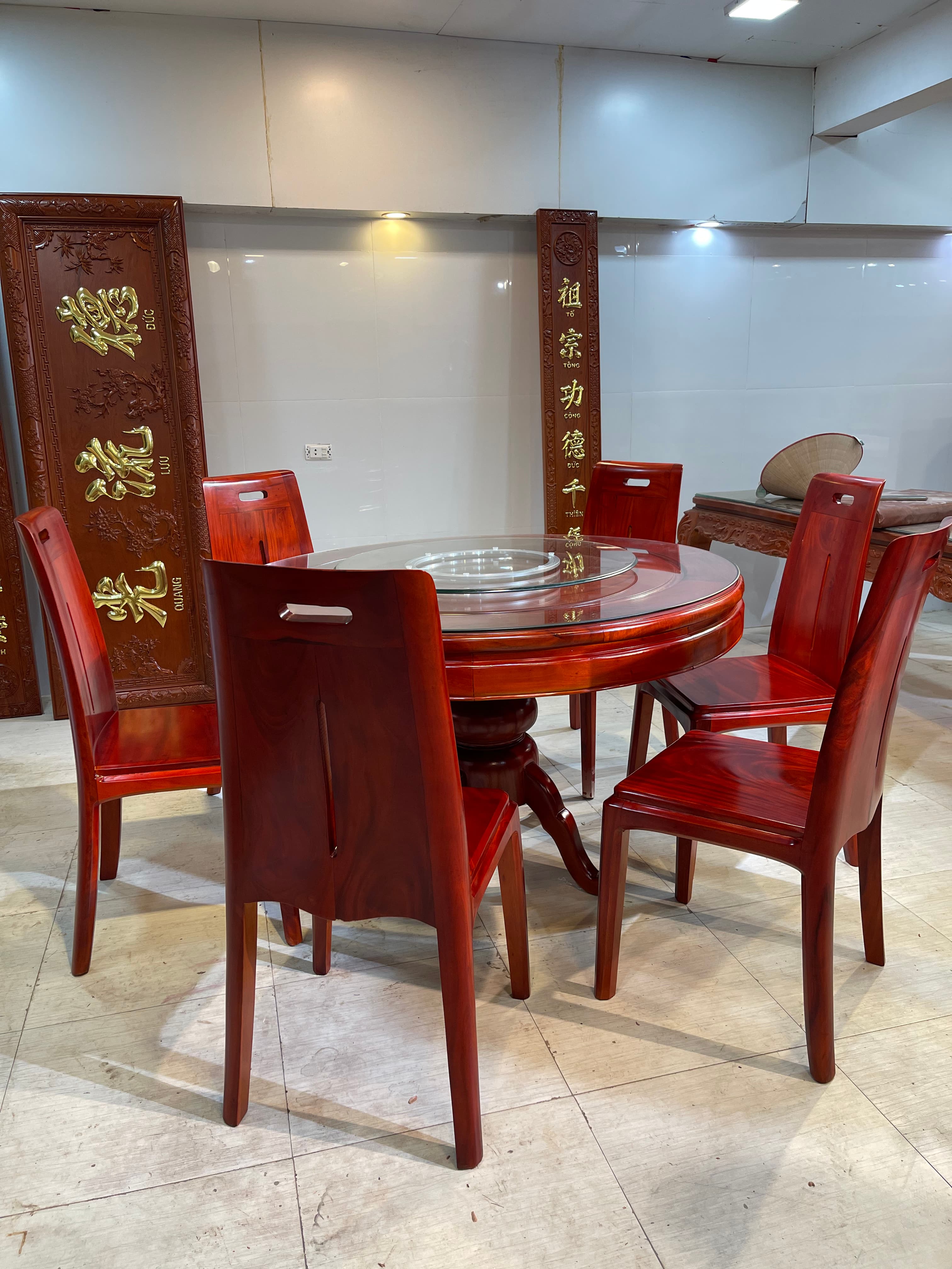 Bàn Ăn Tròn Mâm Xoay 6 Ghế Gỗ Lim (Mã: BA-10) Thumbnail 3
