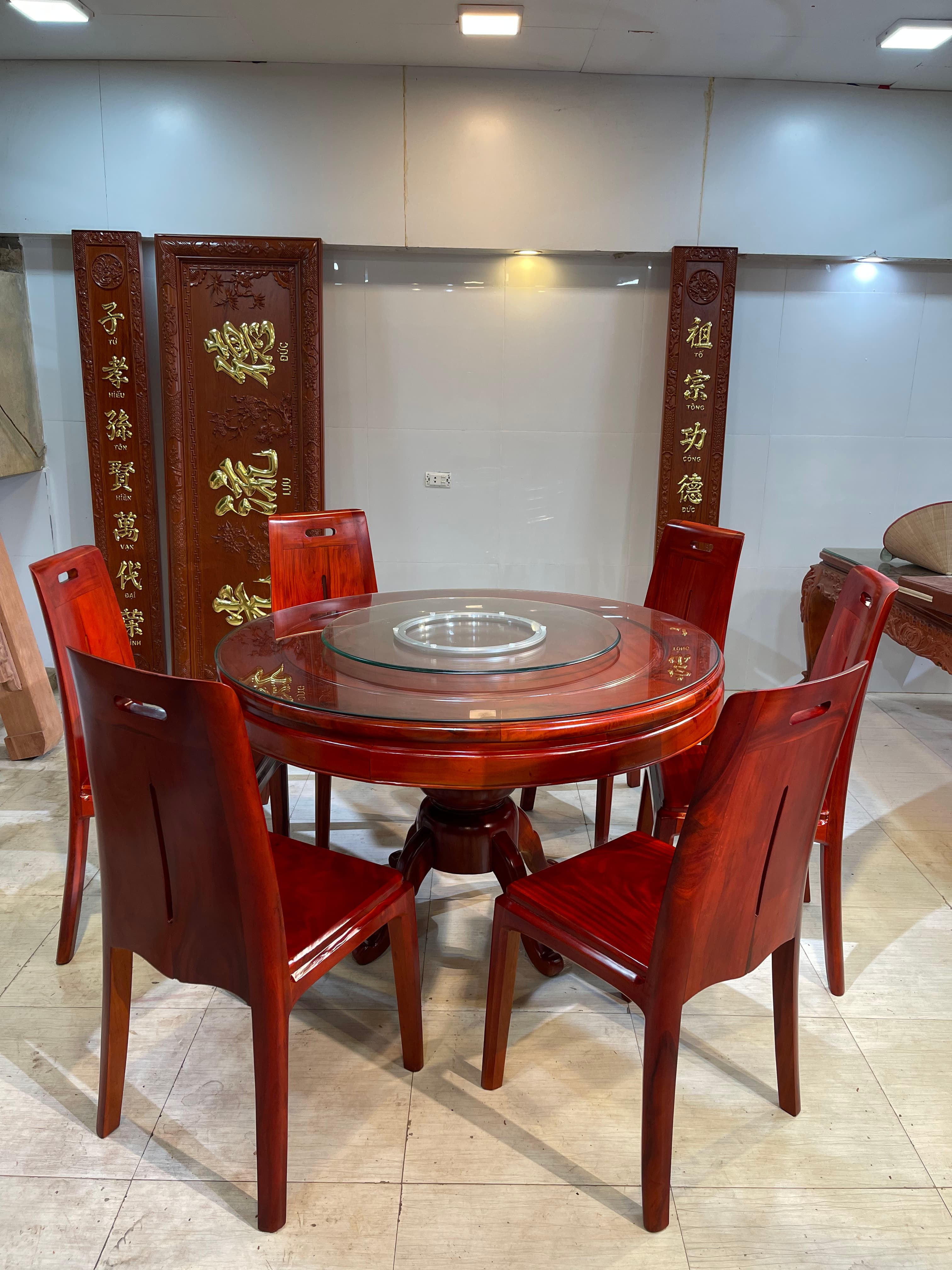 Bàn Ăn Tròn Mâm Xoay 6 Ghế Gỗ Lim (Mã: BA-10) Thumbnail 4
